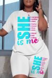 Casual Letter Print O Neck Short Sleeve Oversize Graphics T-Shirt And Shorts Two Pieces Shorts Sets