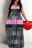 Sexy Stripe Print Backless Spaghetti Strap Floor Length Vacation Baggy Sundress Slip Maxi Dress