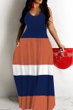 Sexy Stripe Print Backless Spaghetti Strap Floor Length Vacation Baggy Sundress Slip Maxi Dress