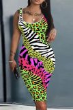 Casual Graphics Print U Neck Sleeveless Vacation Bodycon Midi Tank Dress