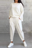 Sportwear Casual O Neck Long Sleeve Blouse And Pocket Straight Leg Pants Two Pieces Trouser Sets