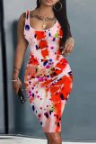 Casual Graphics Print U Neck Sleeveless Vacation Bodycon Midi Tank Dress