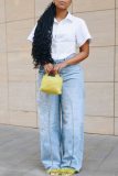 Casual High Waist Distressed Wide Leg Denim Jeans
