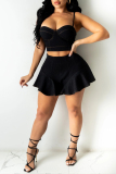 Casual Sleeveless Backless Zipper Spaghetti Strap Denim Cami Crop Tops And Pleated Mini Skirt Two Pieces Dress Sets