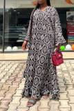Casual Boho Pattern Print V Neck Flare Sleeve Irregular Ruffle Hem Vacation Loose Maxi Dresses