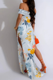 Floral Print Off Shoulder Side Slit Long Formal Party Evening Bodycon Maxi Dresses