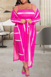 Casual Striped Print Cami Bodycon Midi Dresses Cover Up Longline Cardigan Jackets Long Vacation Plus Size Two Pieces Sets