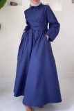 Casual Turndown Collar Long Sleeve Lace Up Long Vacation A Line Pleated Maxi Shirt Dresses
