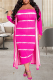 Casual Striped Print Cami Bodycon Midi Dresses Cover Up Longline Cardigan Jackets Long Vacation Plus Size Two Pieces Sets