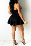 Casual Sleeveless Backless Zipper Spaghetti Strap Denim Cami Crop Tops And Pleated Mini Skirt Two Pieces Dress Sets