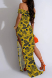 Floral Print Off Shoulder Side Slit Long Formal Party Evening Bodycon Maxi Dresses