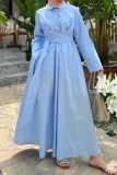 Casual Turndown Collar Long Sleeve Lace Up Long Vacation A Line Pleated Maxi Shirt Dresses