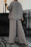 Casual Plaid Print O Neck Short Sleeve Blouse And Draw String Pocket Lace Up Wide Leg Pants Vacation Two Pieces Trouser Sets