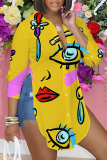 Casual Graphics Print Shirt Collar Long Sleeve Vacation Side Slit Blouse