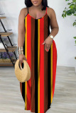 Sexy Stripe Print Backless Spaghetti Strap Floor Length Vacation Baggy Sundress Slip Maxi Dress