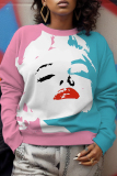 Casual Face Print O Neck Long Sleeve Sweatshirt