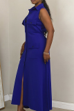 Formal Turndown Collar Sleeveless Pocket Buckle Long Office Lady Party Evening A Line Maxi Dresses