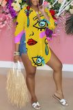 Casual Graphics Print Shirt Collar Long Sleeve Vacation Side Slit Blouse