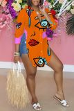 Casual Graphics Print Shirt Collar Long Sleeve Vacation Side Slit Blouse