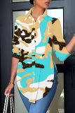 Casual Graphics Print Shirt Collar Long Sleeve Vacation Side Slit Blouse