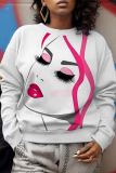 Casual Face Print O Neck Long Sleeve Sweatshirt