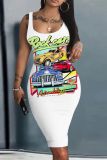 Casual Graphics Print U Neck Sleeveless Vacation Bodycon Midi Tank Dress