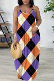 Sexy Stripe Print Backless Spaghetti Strap Floor Length Vacation Baggy Sundress Slip Maxi Dress