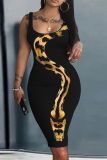 Casual Graphics Print U Neck Sleeveless Vacation Bodycon Midi Tank Dress