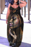Sexy Graphics Print Backless Spaghetti Strap Floor Length Vacation Baggy Sundress Slip Maxi Dress
