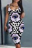 Casual Graphics Print U Neck Sleeveless Vacation Bodycon Midi Tank Dress