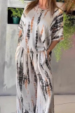 Casual Graphics Print O Neck Half Sleeve Oversize Blouse And Wide Leg Pants Vacation Two Pieces Trouser Sets