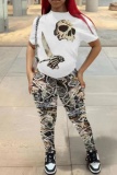 Sportwear Casual Graphics Print O Neck Short Sleeve Slim Fitted T-shirt And Skinny Pants Two Pieces Sweatpants Sets
