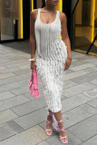 Sleeveless U Neck Ruffle Trim Wrapped Skirt Vacation Bodycon Midi Tank Dresses