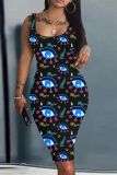 Casual Graphics Print U Neck Sleeveless Vacation Bodycon Midi Tank Dress