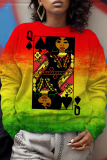 Casual Ombre Print O Neck Long Sleeve Graphics Sweatshirt