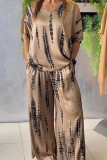 Casual Graphics Print O Neck Half Sleeve Oversize Blouse And Wide Leg Pants Vacation Two Pieces Trouser Sets