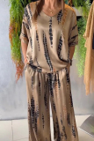 Casual Graphics Print O Neck Half Sleeve Oversize Blouse And Wide Leg Pants Vacation Two Pieces Trouser Sets
