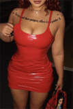 Sleeveless Backless Spaghetti Strap Wrapped Skirt Night Club Fur Leather Bodycon Mini Slip Dresses