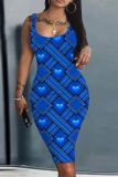 Casual Graphics Print U Neck Sleeveless Vacation Bodycon Midi Tank Dress