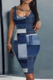 Casual Graphics Print U Neck Sleeveless Vacation Bodycon Midi Tank Dress