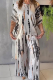 Casual Graphics Print O Neck Half Sleeve Oversize Blouse And Wide Leg Pants Vacation Two Pieces Trouser Sets