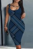 Casual Graphics Print U Neck Sleeveless Vacation Bodycon Midi Tank Dress
