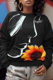 Casual Face Print O Neck Long Sleeve Sweatshirt