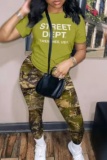 Sportwear Casual Graphics Print O Neck Short Sleeve Slim Fitted T-shirt And Skinny Pants Two Pieces Sweatpants Sets