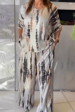 Casual Graphics Print O Neck Half Sleeve Oversize Blouse And Wide Leg Pants Vacation Two Pieces Trouser Sets