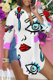 Casual Graphics Print Shirt Collar Long Sleeve Vacation Side Slit Blouse