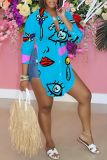 Casual Graphics Print Shirt Collar Long Sleeve Vacation Side Slit Blouse