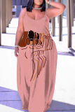 Sexy Graphics Print Backless Spaghetti Strap Floor Length Vacation Baggy Sundress Slip Maxi Dress
