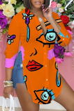 Casual Graphics Print Shirt Collar Long Sleeve Vacation Side Slit Blouse
