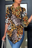 Casual Graphics Print Shirt Collar Long Sleeve Vacation Side Slit Blouse